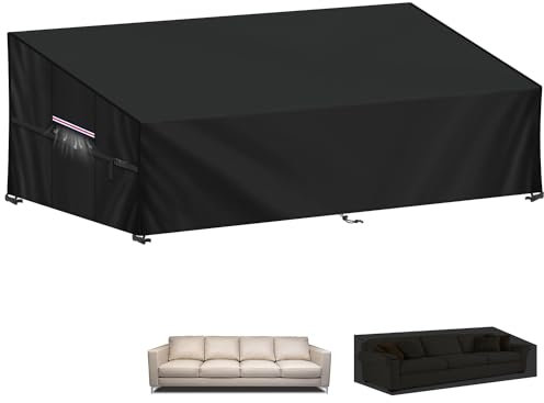 LAMUNI Abdeckung für Gartensofa, Outdoor Loungemöbel Abdeckung, 4-5 Sitzer Rattansofa Abdeckung Wasserdicht Loungesofa Plane Terrassensofa Schutzhülle für Sofalounge Gartenlounge, 260x102x89/61cm