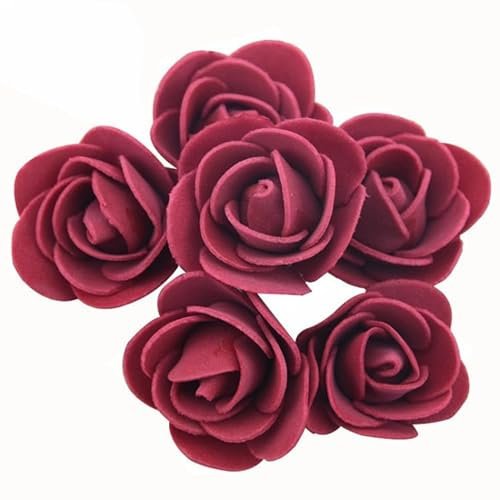 Wisafory Künstliche Rosenköpfe Mini Schaumrosen Künstliche Schaumstoff Rosen Köpfe Foamrosen Dekoblumen Rosenstrauß für Hochzeit Brautstrauß Party Home Deko DIY Valentine's Day Dunkelrot 300PCS