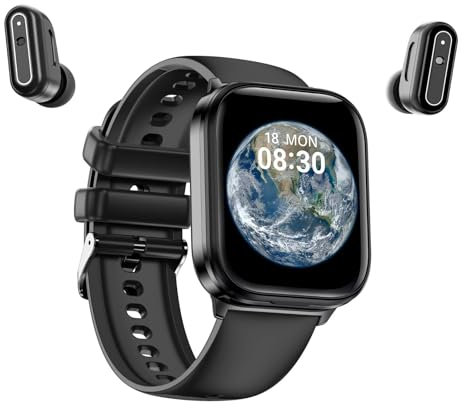 findtime Reloj inteligente con auriculares inalámbricos invisibles Mini auriculares Bluetooth Earbuds Pulsuhr podómetro Salud Reloj Deportivo Hombre Música Reloj con Auriculares