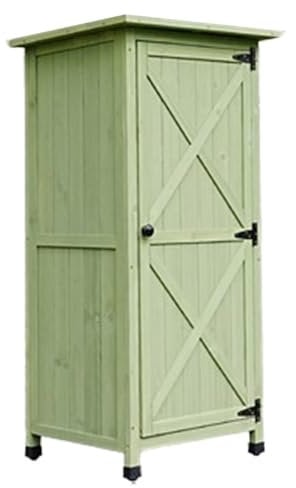 Holzschuppen für Den Außenbereich, Lagerschrank für Den Außenbereich mit Metallbeschichteter Tischplatte, Flachdach-Werkzeugraum für Garten, Terrasse, Gelbbraun(Green)