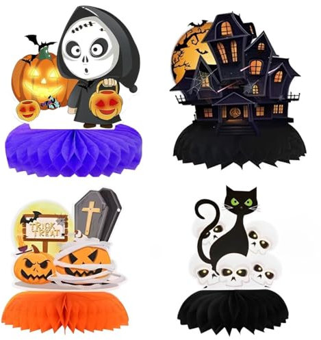 EUYRVAW 4 pezzi Centrotavola Halloween a Nido d'Ape Fantasmi Zucca, centrotavola,gadget,addobbi ragazza,addobbi ragazzo,Centrotavola a Nido d'Ape Decorazioni Halloween Toppers da Tavolo