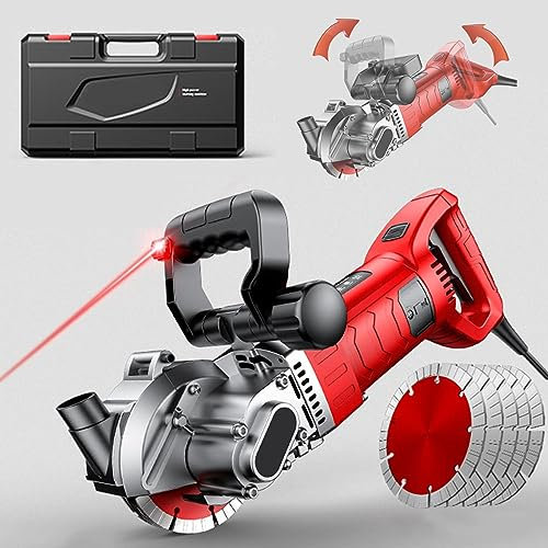 8280 W Wandnut-Schneidemaschine – Tragebox + 5 StüCk 133 Mm SäGebläTter, 42 Mm Schnittbreite/45 Mm Schnitttiefe, Elektrische WandnutfräSe FüR Ziegel, Granit, Marmor, Beton