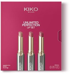 KIKO Milano Unlimited Perfection Lip Set 01, Set Mit 3 Nicht Abfärbenden Creme-Lippenstiften Mit Langem Halt