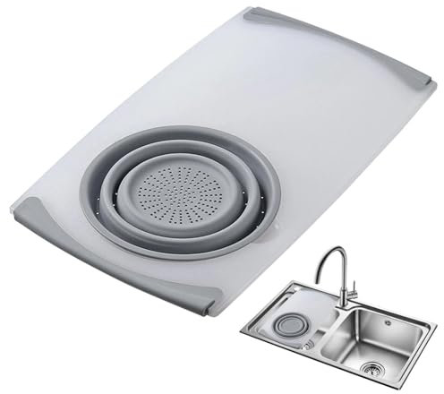 Tagliere per lavello da cucina con filtro sopra il lavello,Tagliere sopra il lavello con filtro,Cestello filtrante estensibile - Antiscivolo sopra il lavello, tagliere, colino per pasta, tritare frutt