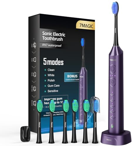 Brosse à Dent Électrique, Brosse a Dent Sonique, Brosse a Dent Electrique - 3 Intensités 5 Modes, 40000VPM, IPX7, Autonomie de Batterie de 90 Jours et Minuterie, Chevalier Violet