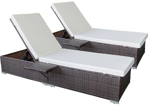 Habitat et Jardin Set 2 lettini Prendisole in Resina Intrecciata con Cuscini Alice - Beige