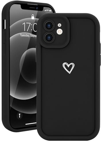 Micoden for iPhone 12 Case Cute Girls Silicone Shockproof Protective Bumper Case with Love Heart Pattern Design for iPhone 12-Black