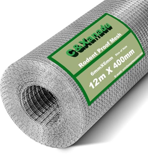 C&Xanadu Rodent Mesh 400mmX12m,Galvanised Wire Mesh Roll,Rat Proof Mesh Sheet,Welded Mesh Panels,Stop & Prevent Mice & Mouse Access