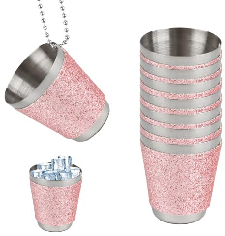 8 STK Schnapsgläser zum Umhängen, 30ml Rosa Metall Shot Becher zum Umhängen mit Kette, Schnapsbecher Edelstahl für Team Braut Bachelorette Party Hochzeitsfeiern Karneval Brautparty JGA Dekoration