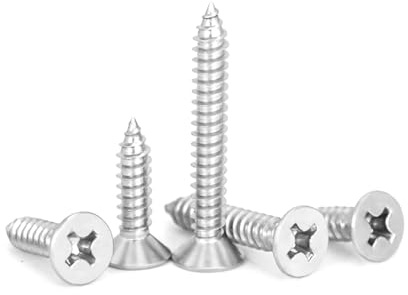 60 Pcs M4 x 10mm 304 Stainless Steel Self-Tapping Screws, Phillips Flat Head Corrosion Resistant Multi-Purpose Screws for Wood, Drywall, Furniture & DIY Projects