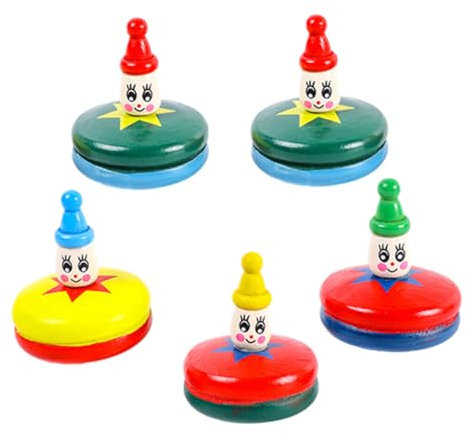 UPKOCH 5stücke Teiliges Aus Holz-gyroskopen Interaktive Cartoon-Designs Für Junge Mädchen Handbetriebene Spielzeuge Für Drinnen Und Draußen Fördert Hand-Augen-koordination Und