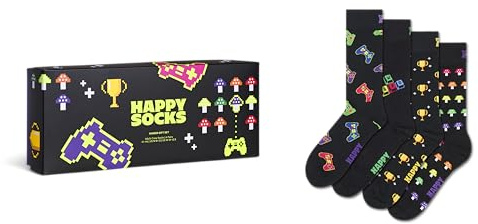 Happy Socks 4-Pack Gamer Gift Set Baumwolle Socken Unisex Schwarz 41-46