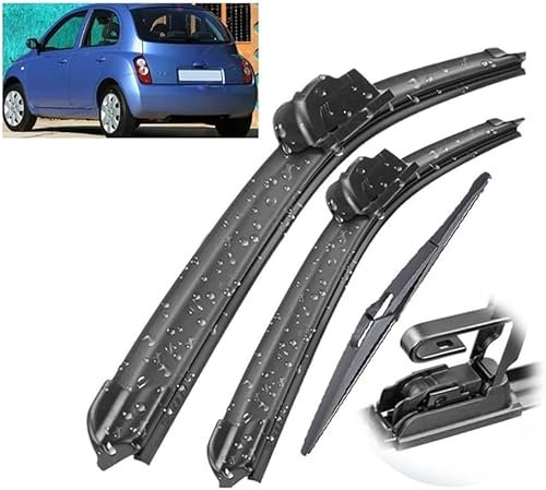 zhanghongj Scheibenwischer-Set Front-/Heck Für Nissan Micra K12 2002-2005 Windschutzscheibenbürste,Front Und Heck Wischerblätter 21+18+12
