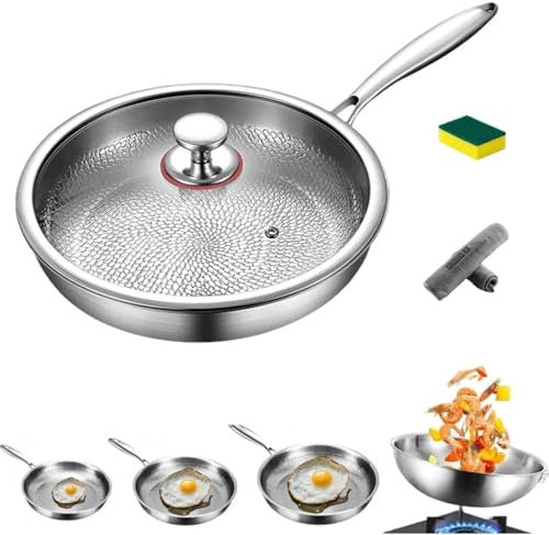 Generisch Titanium Frying Pan, Titanium Pan Uncoated, 26/28/30 cm Pan Titanium, Ultra Durable Scratch-Resistant, Non-Stick Wok Frying Pan for Kitchen and Camping