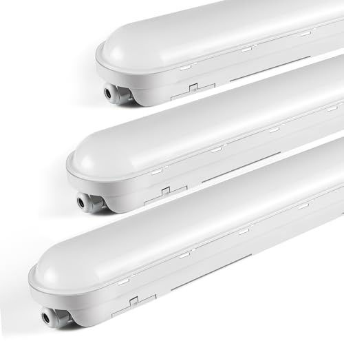 TONFFI 3 Stück Feuchtraumleuchte LED 60CM, 4000K Neutralweiß Feuchtraumlampe Komplett, IP65 Verknüpfbar Kellerlampe für Garage Werkstatt Büro