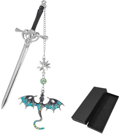 DLPRK Drache Schwert Lesezeichen Geburtstag Geschenke für Leser Buchliebhaber Metall Charme Fantasy Drachen Einzigartiges Geschenk für Frauen Männer Bücherwurm (Himmelblau)