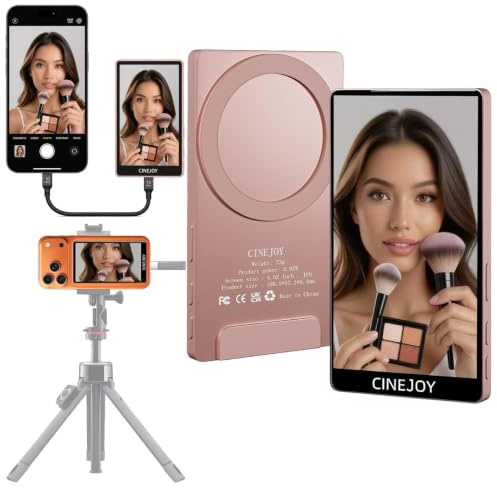 CineJoy M2 Wired Selfie Monitor Screen,for iPhone 15/16/17 (Not for 17air) | Wired Connection, No Charging Required, No Battery, Zero Latency 4K 120fps with Mic Port for TikTok Live Streaming(Pink)