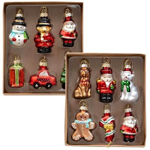 12-teiliges Weihnachtsbaumschmuck-Set im Vintage-Stil, Mini-Glaskugeln zum Aufhängen, Weihnachtsdekoration mit Seil, Retro-Baumschmuck-Set für Urlaub, Party, Weihnachten, Heimdekoration