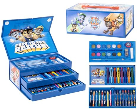 Kinder Malkoffer, 68-teilig, Paw Patrol, Gabby's Dollhouse, Spiderman, Eiskönigin, Stitch, Hello Kitty, Malset mit Buntstifte, Filzstifte, Wasserfarben, Geschenk für Jungen & Mädchen (Blau)