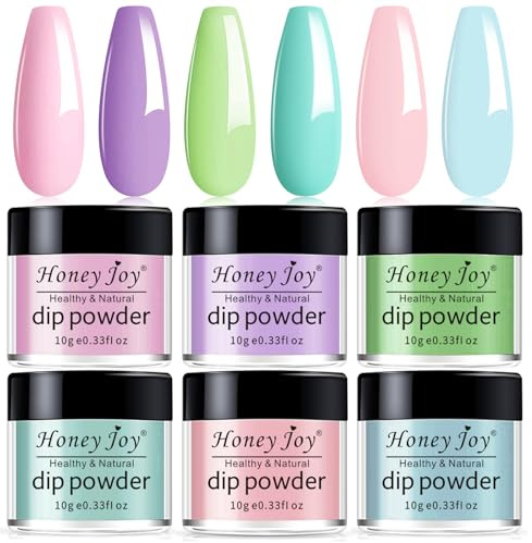 Honey Joy 6 BOX/SET Purity Warm Colors for Summer Daily Makeup Dipping Powder Starter Kit Nails Colors No Need Lamp Cure,Like Gel Polish Effect,Even & Smooth Finishing (DP-J-6pcs-10g/box)