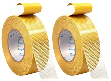 Foonary Lot de 2 rubans adhésifs double face - Base en tissu - 25 mm x 10 m - Extra fort - Ruban adhésif pour moquette - Ourlet à repasser et ruban à repasser pour rideaux - Powerstrips - Sans résidus
