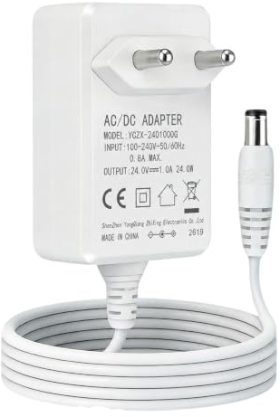 24V 1A Fuente de Alimentación Universal para Tiras LED, Adaptador 24W de Transformación AC 200-240V a DC 24V con Cable 1,5m, Enchufe EU, Conector DC 5,5 x 2,1mm, Cargador 24v