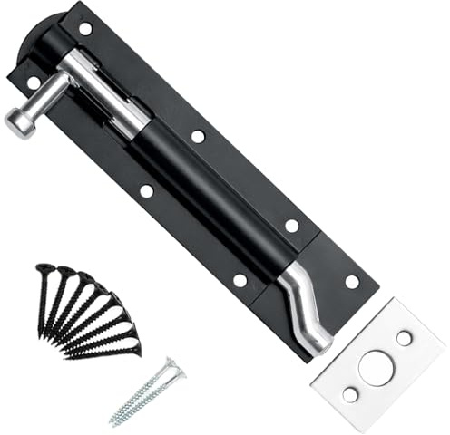 SCORPIO HARDWARE® Heavy Duty Tower Door Bolt Barrel Slide Lock Cranked Necked Door Bolt 100mm 150mm 200mm Door Latch with Screws Ideal for Door Locks (Black, 150mm (6 Inch Bolt))