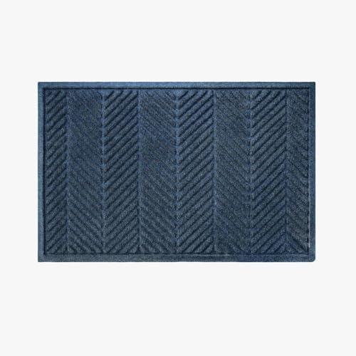 Waterhog Washable Indoor Outdoor Door Mat Herringbone Navy Blue 90 x 150 cm | Heavy-Duty Dirt Trapper, Non-Slip Rubber Backing, Front Door & Entrance Mat, Absorbent, Made in Europe