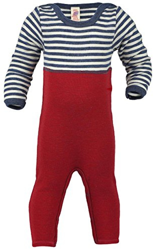 Engel Natur, Baby Overall / Anzug mit Umschlag an den Beinen, 100% kbT Wolle (86/92, Blau melange/Natur)