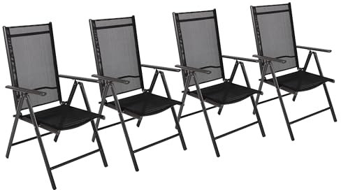VCM 4er Set Gartenstuhl | Stuhl-Maße ca. H. 105 x B. 56 x T. 65 cm | 3-Fach verstellbare Lehne | gespanntes Netzgewebe garantiert bequemes Sitzen | Alu Hochlehner Balkonstuhl
