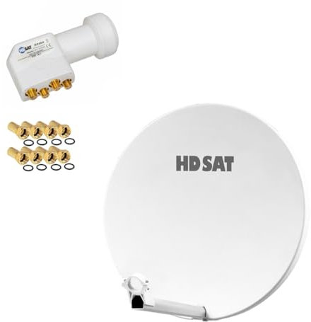 HDSAT Pack Parabole Satellite Fibre Composite Blanche 60cm Brides INOX + LNB Quad HD 4K
