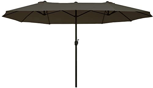 Outsunny Doppelsonnenschirm 455 x 265 cm, UV Schutz Sonnenschirm mit Handkurbel, Balkonschirm windfest Kurbelschirm Sonnenschutz für Balkon Garten, Grau