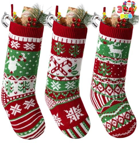 JOYIN 3 Pack 45.7cm Gestrickte, große rustikale Zopfmuster Nikolausstrumpf-Nikolausstiefel für für Weihnachten Familien Feiertagsdekorationen Weihnachtsbaum