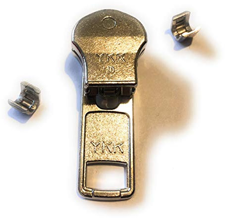 YKK, NO-10, silberner Metall-Reißverschlussschieber/Schieber für NO-10 Metallverzahnter Reißverschluss, Auto-Lock, 2 Stück kostenlose Top-Stopper, robust, hergestellt in Japan
