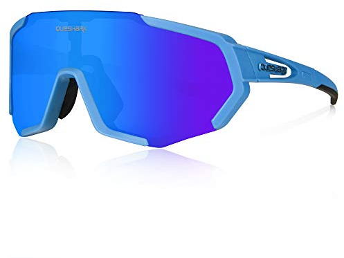 Queshark Cycling Glasses, TR90 Unbreakable Frame Polarized Sports Sunglasses, Bike Glasses for Men Women with 3 Interchangeable Lens, Anti-UV400 for Driving Fishing Glof Baseball Running