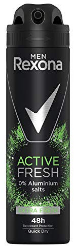 Rexona Men Deo Spray Active Fresh - 0 % Aluminiumsalze - 48 Stunden Schutz gegen Körpergeruch - mit herb-frischem Duft - 150 ml (1er-Pack) Aloe Vera