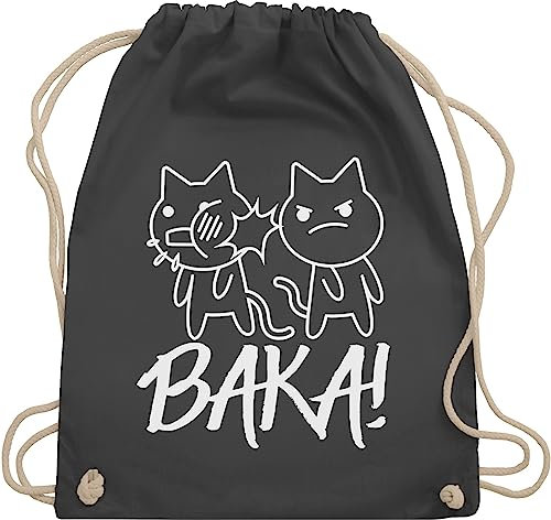 Turnbeutel Rucksack - Anime Geschenke - Baka! mit Katzen - weiß - Unisize - Dunkelgrau - für fans turnbeutel+anime geschenk+anime cat stoffrucksack manga anime+tasche cats juterucksäcke tasche