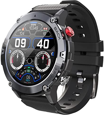 Militär Smartwatch Herren Fitnessuhr Outdoor Sportuhr Tactical Watch mit Blutdruckmessung Telefonfunktion Uhr 20 Sportmodi Gesundheitsuhr Pulsuhr Wasserdicht Armbanduhr Fitness Tracker für IOS Android