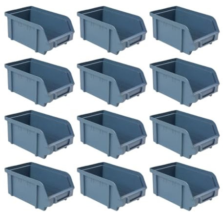 12 x Stapelbox Gr.2 Sichtlagerkasten Set Wandhalterung Lager Stapel Box Sortiment Kasten Werkstatt