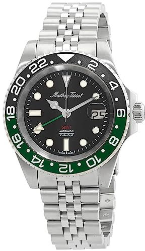 Mathey-Tissot GMT Automatische Herren-Armbanduhr mit schwarzem Zifferblatt H903ATNV, schwarz