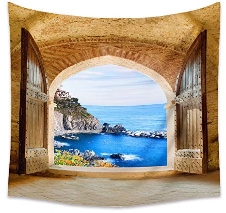 Lsimeru Strandblick Wandteppich Strand Meer 150x200 Wandbehang Wandtuch Beach Natur Wasserlandschaft Tapestry Wandtücher Schlafzimmer Wohnzimmer Deko