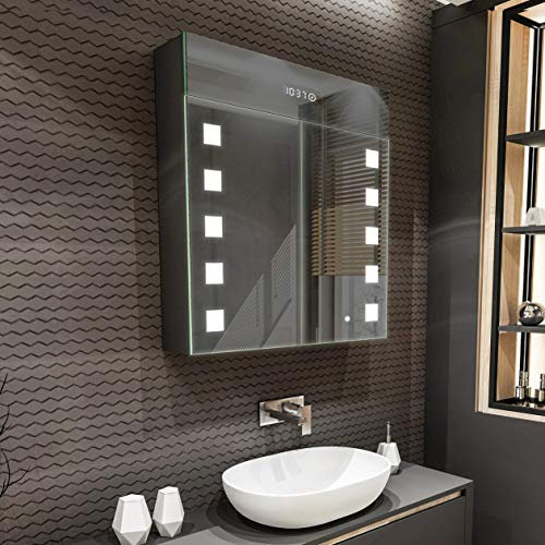 Artforma Armoire pour de Salle de Bain avec Miroir et Éclairage LED avec 2-Porte (66x72x16,6 cm) | 17 décors au Choix | Murale