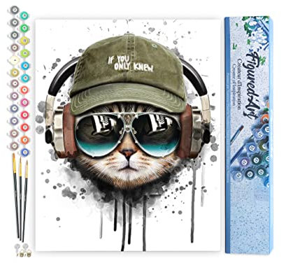 Figured'Art Malen Nach Zahlen Erwachsene Coole Katze - Paint by Numbers Basteln DIY Bastelset 40x50cm ohne Holzrahmen