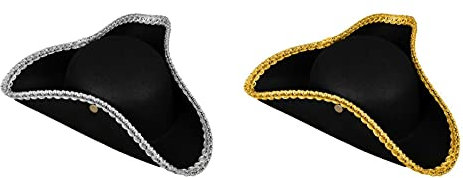 M&G Atelier Karneval Hut Dreispitz Karnevalskostüm Mütze Soldat Pirat Haloween Faching (Schwarz Silber, 59cm)