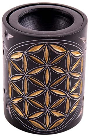 Blume des Lebens, Zylinder Aromalampe schwarz - gold