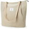 KALIDI Wasserdicht Cord Tasche mit Reißverschluss,Tote Bag Damen Groß Shopper Tasche Handtasche Kapazität Umhängetasche für Arbeit Büro Reisen Einkaufen Schule und Alltag,Beige