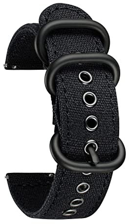 BINLUN Correa de Reloj Lona para Mujer Hombre 18mm Correas Reloj de Tela para Smartwatch Tejido Correas Reloj de Recambio de Liberación Rápida (B-Negro, 22mm)