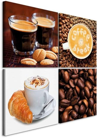 murando - Wandbilder Set Kaffee Coffee 80x80 cm 4 Teilig je 40x40 Vlies Leinwandbild Kunstdruck modern Wandbilder XXL Wanddekoration Design Wand Bild mehrteilig - Küche braun 051466