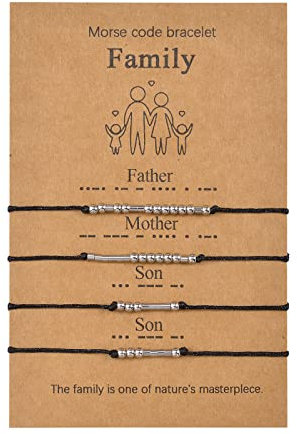 VU100 Satz von 4 Armband Morse Code Vatertag Geschenk Schmuck Geschenk handgefertigt für Vater Mutter zwei Söhne Familie