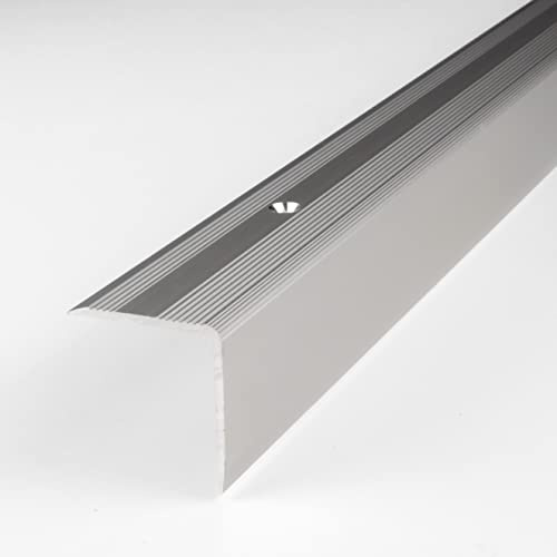PROVISTON | Treppenkante | Aluminium | Silber | Breite 30 mm | Höhe 32 mm | Länge 1000 mm | Gebohrt | Treppenkantenprofil | Treppenwinkel | Winkelprofil | Kombiwinkel | 1 Stück